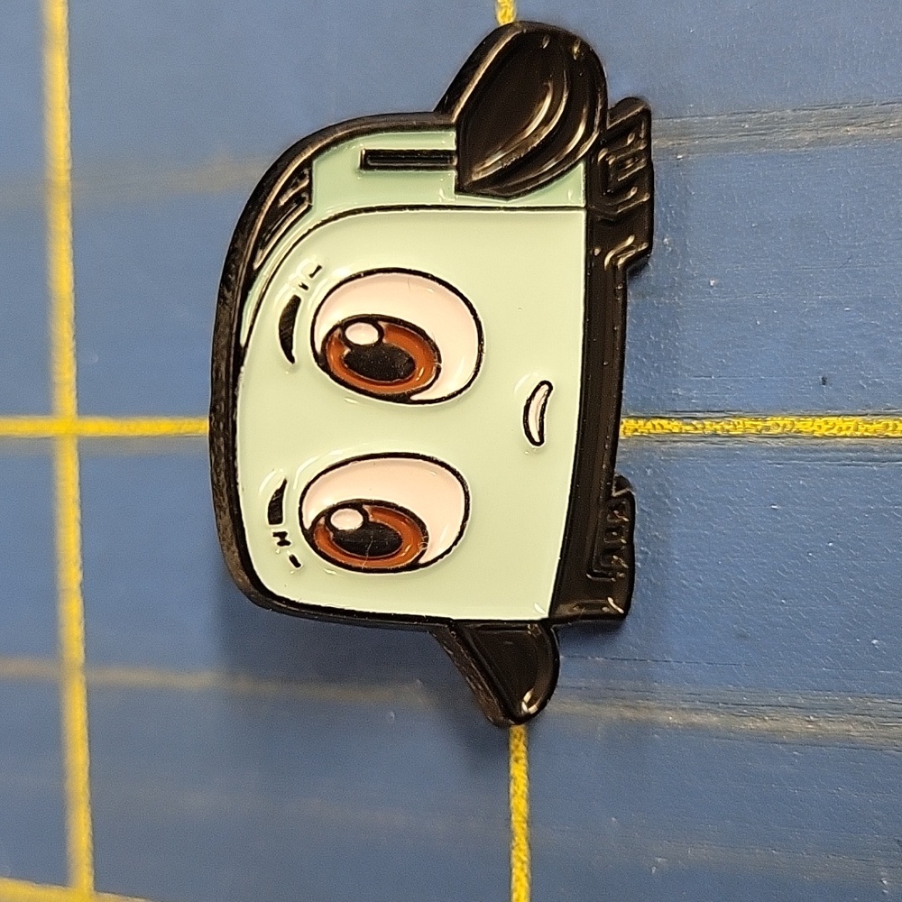 Toaster W Face Blue Black Tack Pin 12$